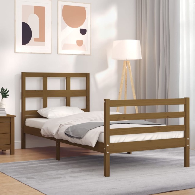vidaXL Estructura cama y cabecero madera maciza marrón miel 100x200 cm vidaXL Estructura cama y cabecero madera maciza marrón miel 100x200 cm