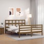 vidaXL Estructura de cama matrimonio con cabecero madera marrón miel vidaXL Estructura de cama matrimonio con cabecero madera marrón miel