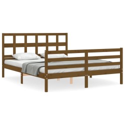 vidaXL Estructura de cama matrimonio con cabecero madera marrón miel