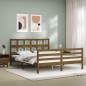 vidaXL Estructura de cama matrimonio con cabecero madera marrón miel vidaXL Estructura de cama matrimonio con cabecero madera marrón miel