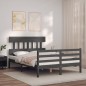 vidaXL Estructura de cama con cabecero madera maciza gris 140x190 cm vidaXL Estructura de cama con cabecero madera maciza gris 140x190 cm