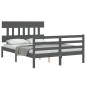vidaXL Estructura de cama con cabecero madera maciza gris 140x190 cm vidaXL Estructura de cama con cabecero madera maciza gris 140x190 cm