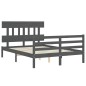 vidaXL Estructura de cama con cabecero madera maciza gris 140x190 cm vidaXL Estructura de cama con cabecero madera maciza gris 140x190 cm