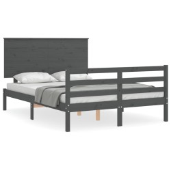 vidaXL Estructura de cama con cabecero madera maciza gris 140x200 cm