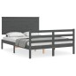 vidaXL Estructura de cama con cabecero madera maciza gris 140x200 cm vidaXL Estructura de cama con cabecero madera maciza gris 140x200 cm