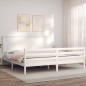 vidaXL Estructura cama de matrimonio con cabecero madera maciza blanco vidaXL Estructura cama de matrimonio con cabecero madera maciza blanco