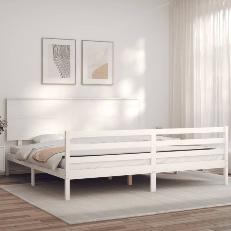 vidaXL Estructura de cama con cabecero madera maciza blanco 200x200 cm vidaXL Estructura de cama con cabecero madera maciza blanco 200x200 cm