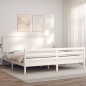 vidaXL Estructura de cama con cabecero madera maciza blanco 200x200 cm vidaXL Estructura de cama con cabecero madera maciza blanco 200x200 cm