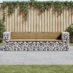 vidaXL Banco jardín con gaviones madera pino impregnada 244x71x65,5 cm