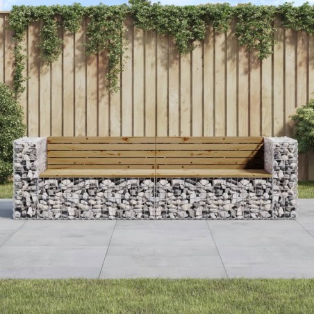 vidaXL Banco jardín con gaviones madera pino impregnada 244x71x65,5 cm
