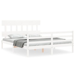 vidaXL Estructura de cama con cabecero madera maciza blanco 160x200 cm