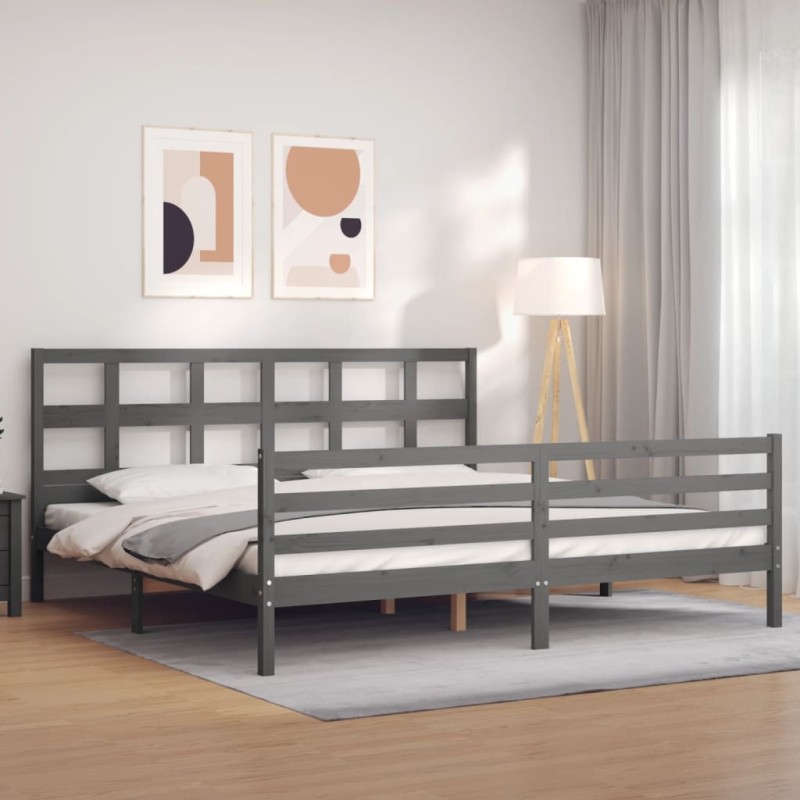 vidaXL Estructura de cama con cabecero madera maciza gris 200x200 cm vidaXL Estructura de cama con cabecero madera maciza gris 200x200 cm