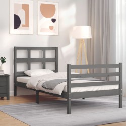 vidaXL Estructura de cama con cabecero madera maciza gris 90x200 cm