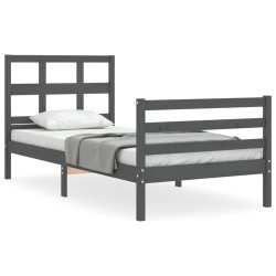vidaXL Estructura de cama con cabecero madera maciza gris 90x200 cm