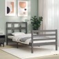 vidaXL Estructura de cama con cabecero madera maciza gris 90x200 cm