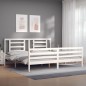 vidaXL Estructura cama de matrimonio con cabecero madera maciza blanco vidaXL Estructura cama de matrimonio con cabecero madera maciza blanco