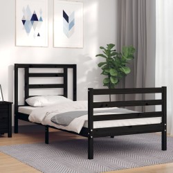 vidaXL Estructura de cama con cabecero madera maciza negro 90x200 cm