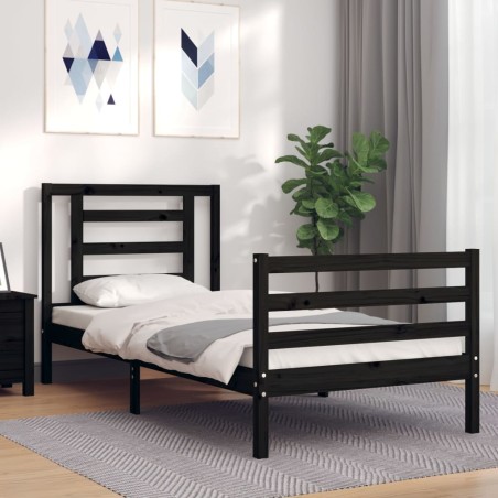 vidaXL Estructura de cama con cabecero madera maciza negro 90x200 cm