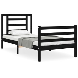 vidaXL Estructura de cama con cabecero madera maciza negro 90x200 cm