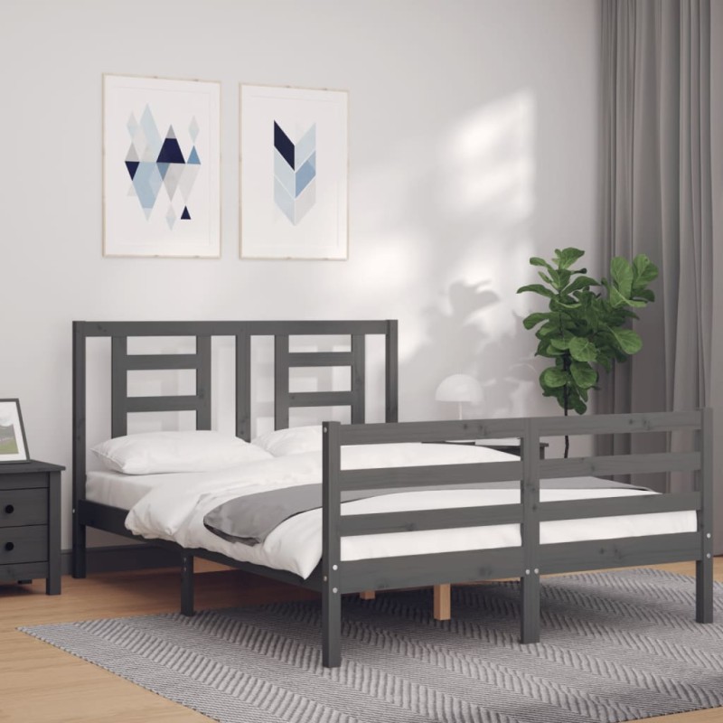 vidaXL Estructura cama de matrimonio con cabecero madera maciza gris vidaXL Estructura cama de matrimonio con cabecero madera maciza gris