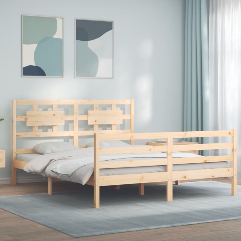 vidaXL Estructura de cama con cabecero madera maciza 160x200 cm vidaXL Estructura de cama con cabecero madera maciza 160x200 cm