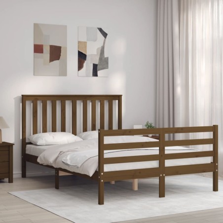 vidaXL Estructura de cama matrimonio con cabecero madera marrón miel