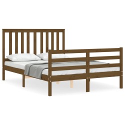 vidaXL Estructura de cama matrimonio con cabecero madera marrón miel