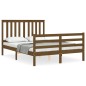 vidaXL Estructura de cama matrimonio con cabecero madera marrón miel vidaXL Estructura de cama matrimonio con cabecero madera marrón miel