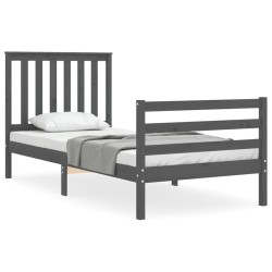 vidaXL Estructura de cama con cabecero madera maciza gris 90x200 cm