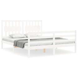 vidaXL Estructura de cama con cabecero madera maciza blanco 160x200 cm