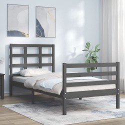 vidaXL Estructura de cama con cabecero madera maciza gris 90x200 cm