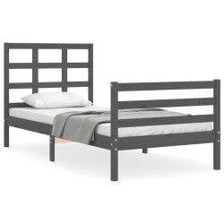 vidaXL Estructura de cama con cabecero madera maciza gris 90x200 cm