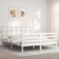 vidaXL Estructura de cama matrimonio con cabecero madera maciza blanco vidaXL Estructura de cama matrimonio con cabecero madera maciza blanco