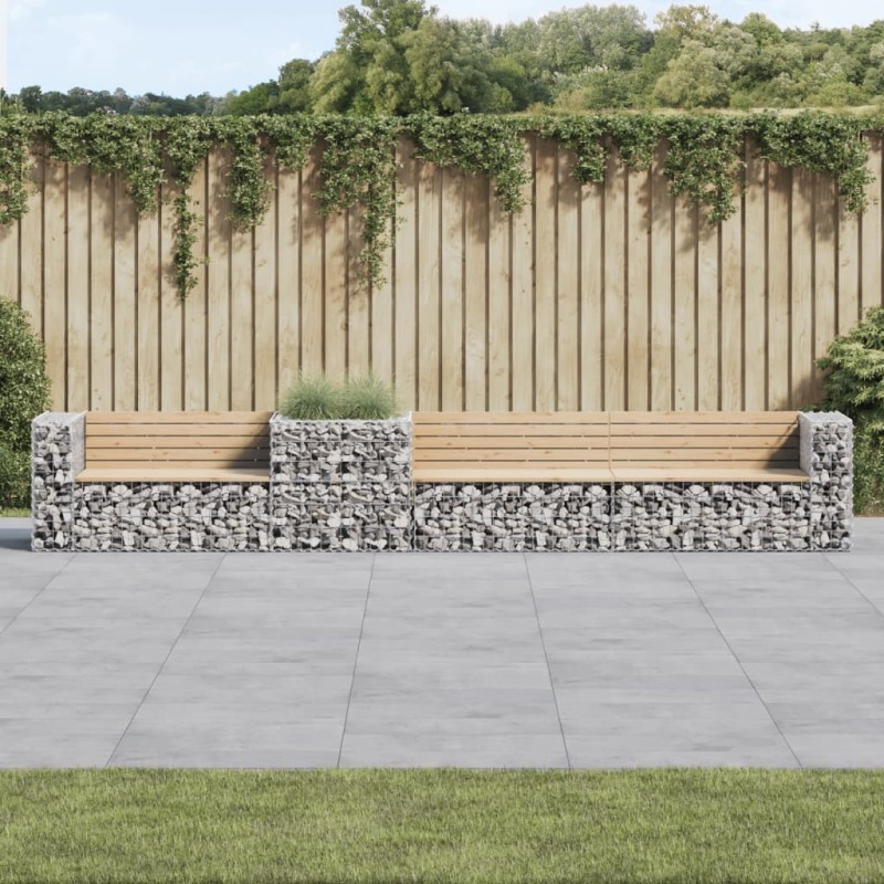 vidaXL Banco de jardín con cesta de gaviones madera maciza de pino vidaXL Banco de jardín con cesta de gaviones madera maciza de pino