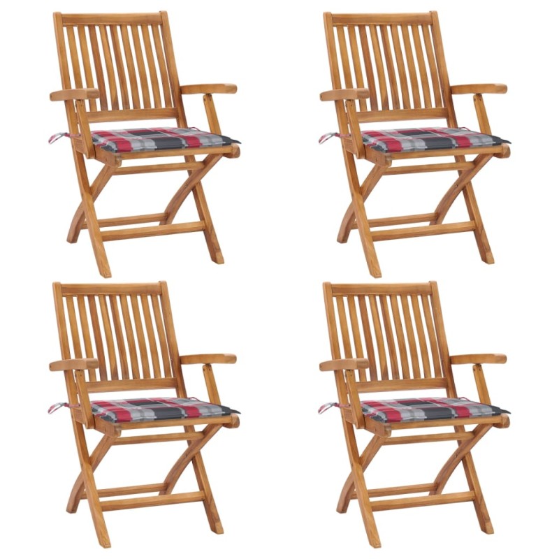 vidaXL Sillas de jardín plegables 4 uds madera maciza teca con cojines vidaXL Sillas de jardín plegables 4 uds madera maciza teca con cojines