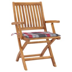 vidaXL Sillas de jardín plegables 4 uds madera maciza teca con cojines