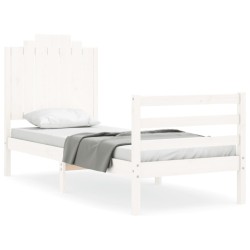 vidaXL Estructura de cama individual con cabecero madera maciza blanco