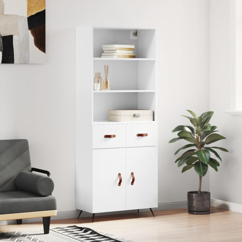 vidaXL Aparador alto madera contrachapada blanco brillo 69,5x34x180 cm