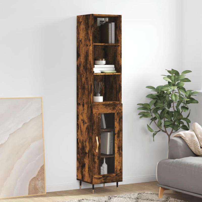 vidaXL Aparador de madera contrachapada roble ahumado 34,5x34x180 cm vidaXL Aparador de madera contrachapada roble ahumado 34,5x34x180 cm