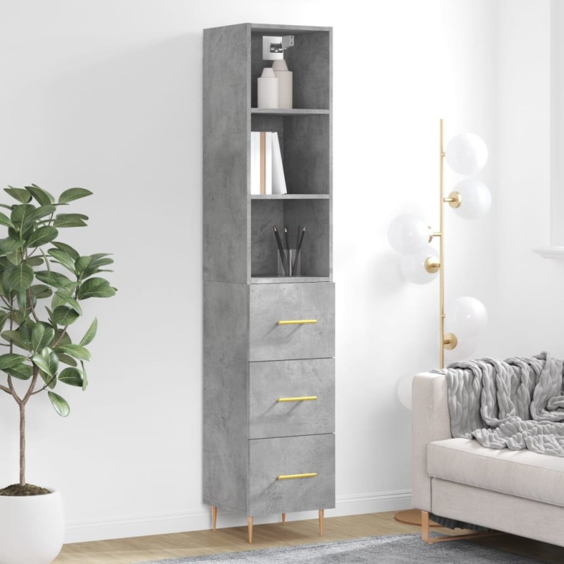 vidaXL Aparador de madera contrachapada gris hormigón 34,5x34x180 cm