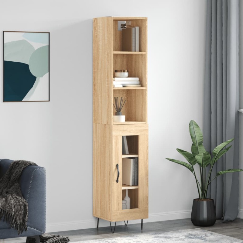 vidaXL Aparador de madera contrachapada roble Sonoma 34,5x34x180 cm vidaXL Aparador de madera contrachapada roble Sonoma 34,5x34x180 cm
