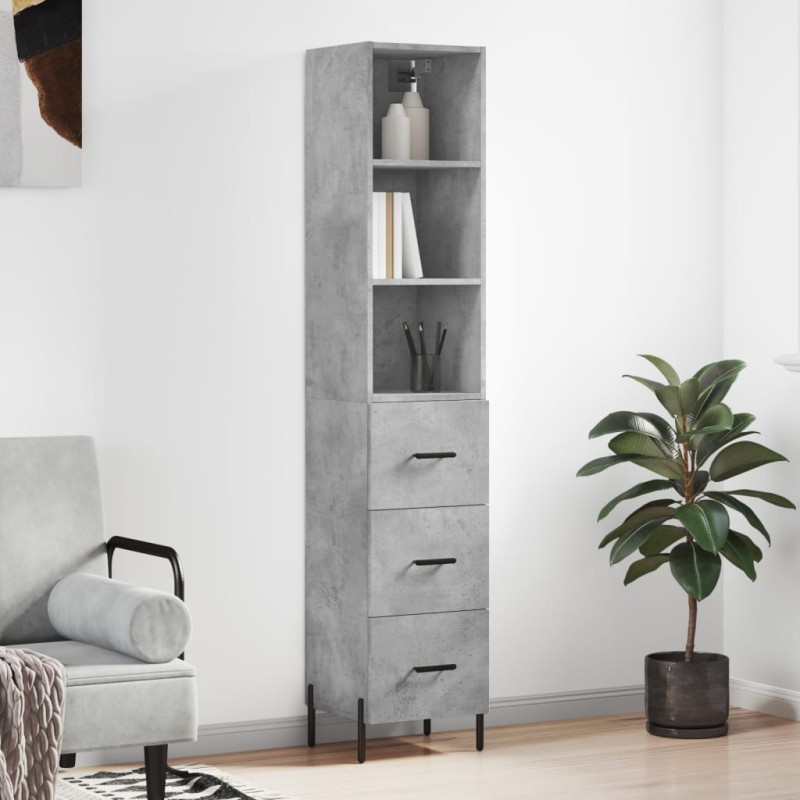 vidaXL Aparador de madera contrachapada gris hormigón 34,5x34x180 cm vidaXL Aparador de madera contrachapada gris hormigón 34,5x34x180 cm