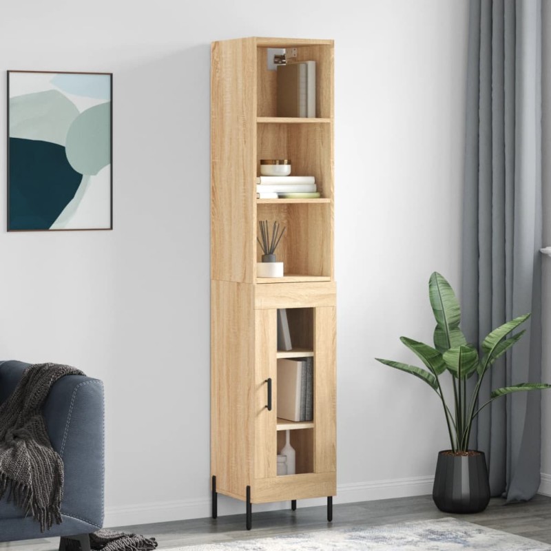 vidaXL Aparador de madera contrachapada roble Sonoma 34,5x34x180 cm vidaXL Aparador de madera contrachapada roble Sonoma 34,5x34x180 cm