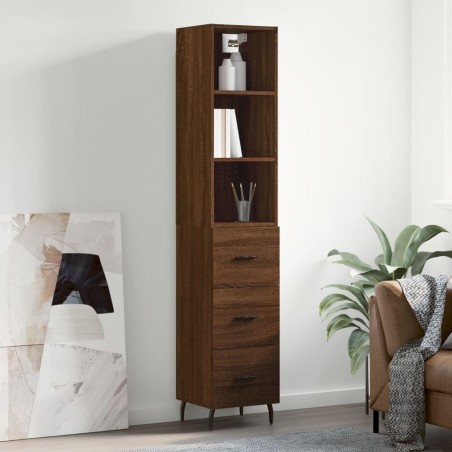 vidaXL Aparador alto madera contrachapada roble marrón 34,5x34x180 cm