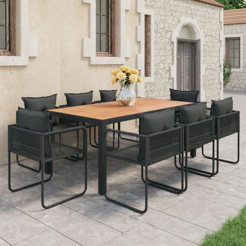vidaXL Set de comedor de jardín 9 piezas PVC ratán negro y marrón