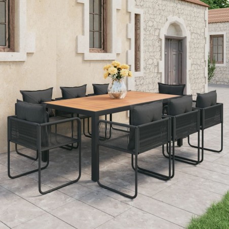 vidaXL Set de comedor de jardín 9 piezas PVC ratán negro y marrón