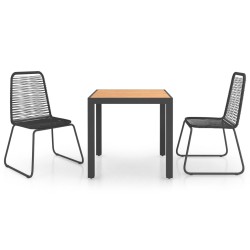 vidaXL Set de comedor de jardín de 3 piezas PVC ratán negro y marrón
