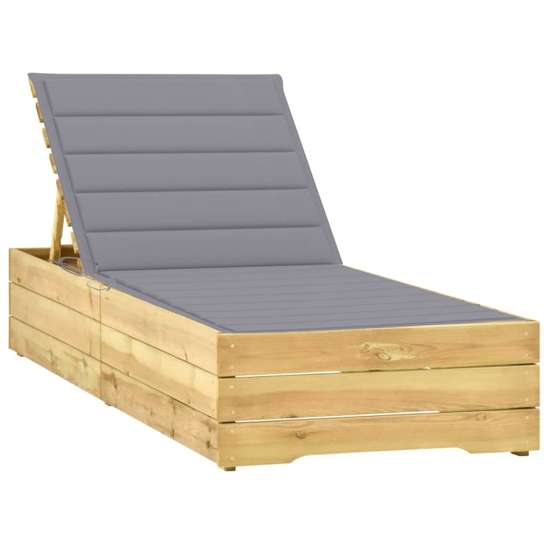 vidaXL Tumbona con cojín gris madera de pino impregnada vidaXL Tumbona con cojín gris madera de pino impregnada