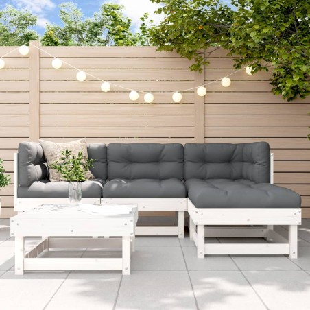 vidaXL Juego de sofás de jardín 5 piezas madera maciza de pino blanco