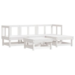 vidaXL Juego de sofás de jardín 5 piezas madera maciza de pino blanco